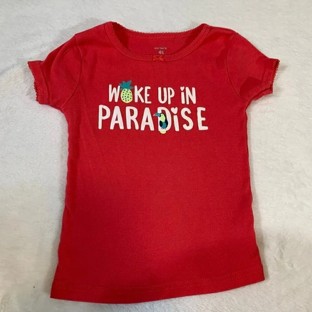 5/$25 Carter's Girls 4T‎ Woke Up In Paradise Red Toucan Pajama Set Shorts
